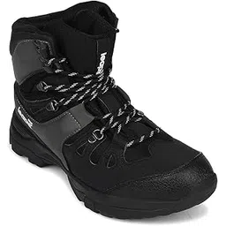 Leap7x VERTICAL-2 High Ankle Lacing Trekking Shoes For Men - Black & Olive Green | Comfortable and Durable | Suitable for Walking, Running, Outdoor and Hiking Boot Footwear | Cushioned Footbed