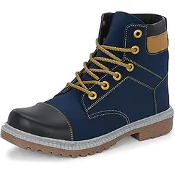 Leather Black Solid Tough Heavy Duty High Ankle Length Mens Casual Long Boots Shoe Island for Men (BAB985-AZ)