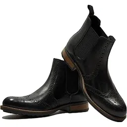 LEATHER BROGUE CHELSEA BOOT FOR MEN