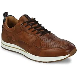 Leather Casual Sneakers for Men with Lace ups and TPR Sole (S2417852)
