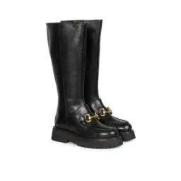 Leather Horse Bit Decor Knee-Length Long Boots