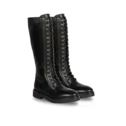 Leather Lace-Up High Tongue Knee-Length Tall Boots