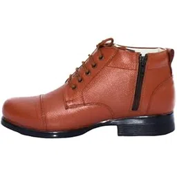 Leather Police Boot with side Zipper/Comfortable/Pure Leather- TAN Color.