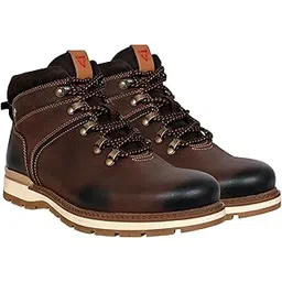 Leather Round Toe Mid Top Lace-Up Boots