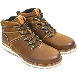 Leather Round Toe Mid Top Lace-Up Boots