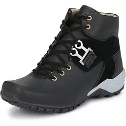 Leatherette Black Edition Lace-Up Heavy Duty High Ankle Length Boots For Men (BAB990-MC)