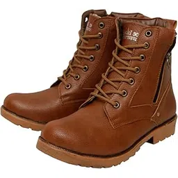 Leatherette Tan Brown Edition Zipper Heavy Duty High Ankle Length Long Boots for Men (HB9711)
