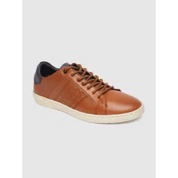 Lee Cooper Men Tan Brown Leather Perforated Sneakers