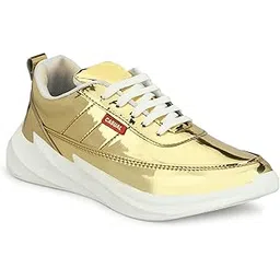 LEE GREEM Men's Golden Patent Patent Lace Up Running Walking Gym Jogging Comfortable Sport Shoes 10 UK IND