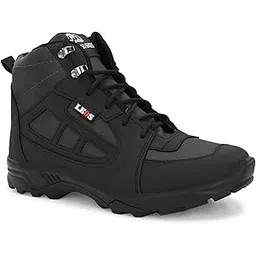 Leo Fitness Waterproof Outdoor Trekking Boots | Black Hiking Boots with Cushioned Footbed, Anti-Slip Rubber Sole