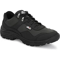 Leo Men's Black Light Weight Casual Waterproof Shoes for Trekking, Hiking & Other Outdoor Activities