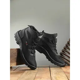 Leo's Fitness Shoes Men Textured Canvas Biker Boots