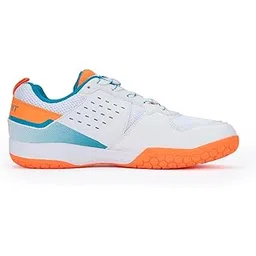 Li-Ning Ultra Force Non-Marking Badminton Shoes | Engineered Pro Cushioning & Enhanced Breathability | All Indoor Sports Shoe (WHITE/TURQUOISE/ORANGE, UK Footwear Size System, Adult, Men, Numeric, Medium, 2)