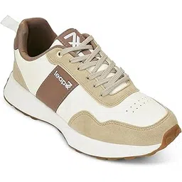 Liberty Leap7x FRONX-2E Men's Casual Lacing Sneakers, Beige and Blue | Suitable for Walking Travel, College, Office | Comfortable Lace-Up Casual Shoes | Lightweight Stylish Fashion Footwear for Men