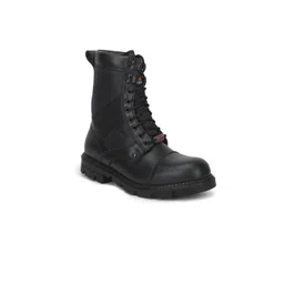Liberty Men Black Mid-Top Leather Flat Boots
