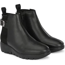 Light - Black Women Vegan Leather, Light Weight Wedge Ankle boots-59780