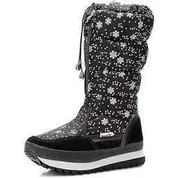 Little Surprise Box Black and Silver Snowflake Women Winter Snowboots