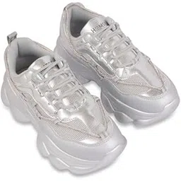 London Marcella Party Silver Sneakers | Stylish Metallic Casual Shoes with Cushioned Comfort for Women & Girls