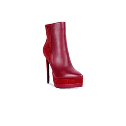 London Rag Women Burgundy Studded Mid-Top Heeled Boots