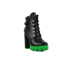 London Rag Women Cushion Collared Smart Casual Platform-Heeled Biker Boots