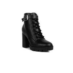 London Rag Women Mid Top Platform Heel Regular Boots With Buckle Detail