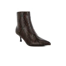 London Rag Women Textured Mid-Top Pointed-Toe Kitten Heel Boots