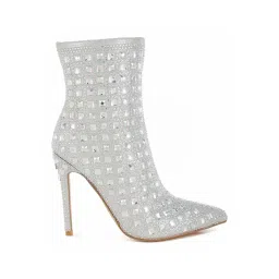 London Rag Women's Silver Stiletto Booties