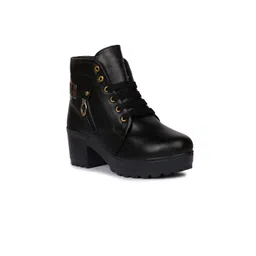 Longwalk Women Black Solid High-Top Platform Heeled Boots with Buckles