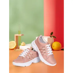 Longwalk Women Peach & White Textured PU Sneakers