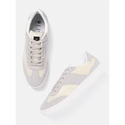 Louis Philippe Men Grey & Peach-Coloured Colourblocked Sneakers