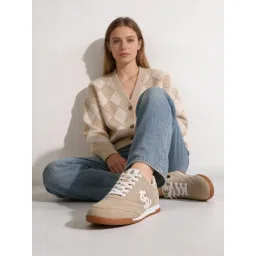 Louis Stitch Beige Lightweight and Comfortable Casual Lace-Up Sneakers