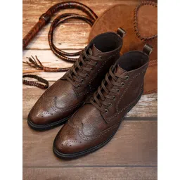LOUIS STITCH Men Brunette Brown Egyptian Milled Leather Mid-Top Chukka Brogue Boots