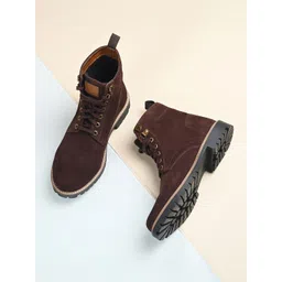 LOUIS STITCH Men Brunette Brown High Ankle Suede Leather Biker Boots