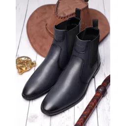 LOUIS STITCH Men Federal Blue Mid-Top Slip-On Chelsea Boots