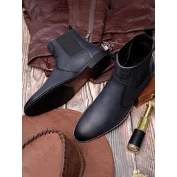 LOUIS STITCH Men Federal Blue Mid-Top Slip-On Chelsea Boots