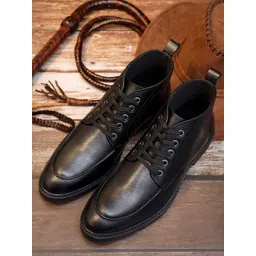 LOUIS STITCH Men Jet Black Egyptian Milled Leather Mid-Top Chukka Boots