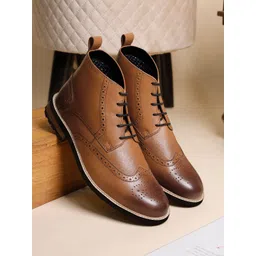 LOUIS STITCH Men Mid-Top Egyptian Crust Leather Lace-Up Brogue Chukka Boots