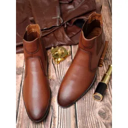 LOUIS STITCH Men Russet Tan Mid-Top Slip-On Chelsea Boots