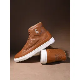LOUIS STITCH Men Woven Design PU High-Top Sneakers