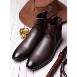 Louis Stitch Men's Brunette Brown Mid-Top Slip-On Milled Chelsea Boots