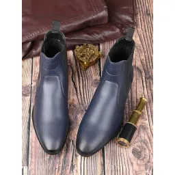 Louis Stitch Men's Prussian Blue Tan Mid-Top Slip-On Chelsea Boots