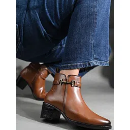 LOUIS STITCH Women Elegant Mid-Top Antique Buckle Slip-On Chelsea Boots