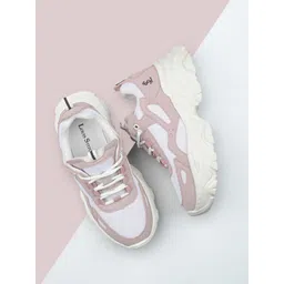 LOUIS STITCH Women Pink & White Lace-Up Sneakers