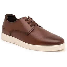Luxurious Genuine Leather Sneakers with Dual-Tone Finish and Ortho Footbed