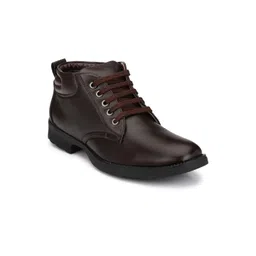 Mactree Men Brown Solid Mid-Top Flat Boots