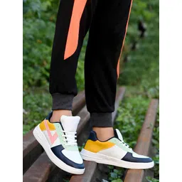 Mactree Men White Colourblocked PU Sneakers