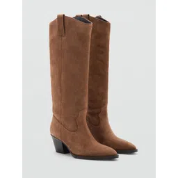 MANGO Women Lorrain Suede Block Heel High-Top Boots