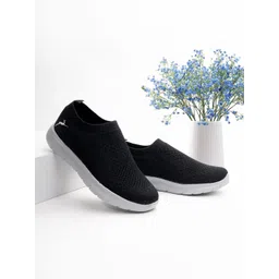 Marc Loire Women Black Woven Design Slip-On Sneakers Casual Shoes