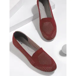 Marc Loire Women Maroon & Grey Woven Design Ballerinas