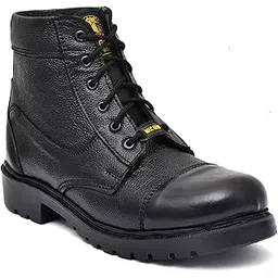 Marcino Shoes Men's Genuine Black Genuine Leather Lace Up Police Boots for Men